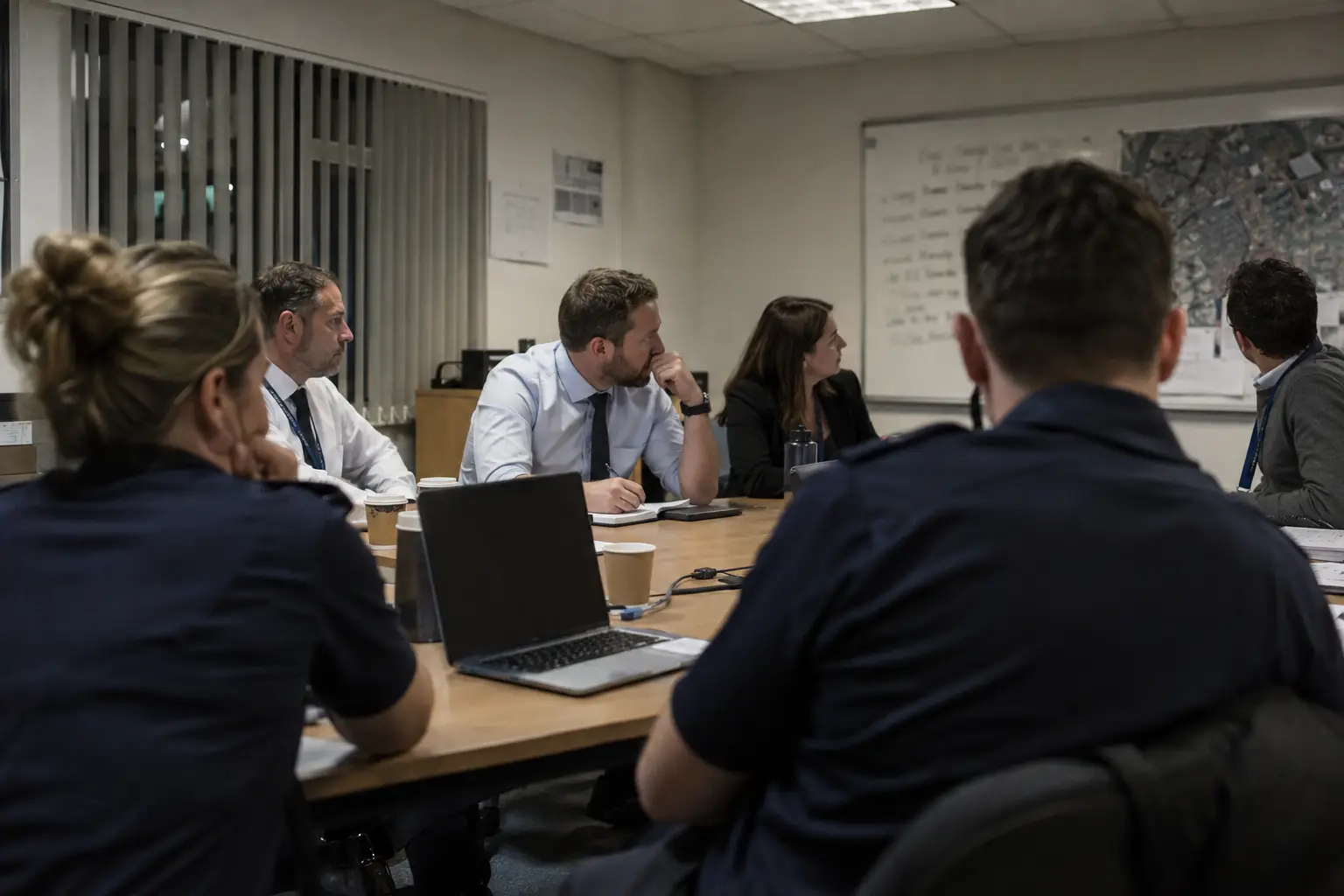 Officers in a briefing room